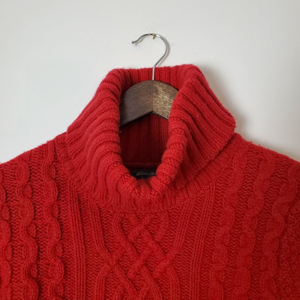 EDDIE BAUER | Turtleneck Cableknit Ribbed Hem Long Sleeve Red Sweater (Size M) - Picture 10 of 12